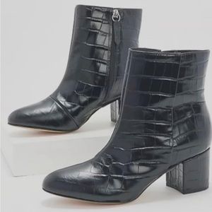 SCHUTZ Croc Embossed Leather Ankle Boots - Lupe